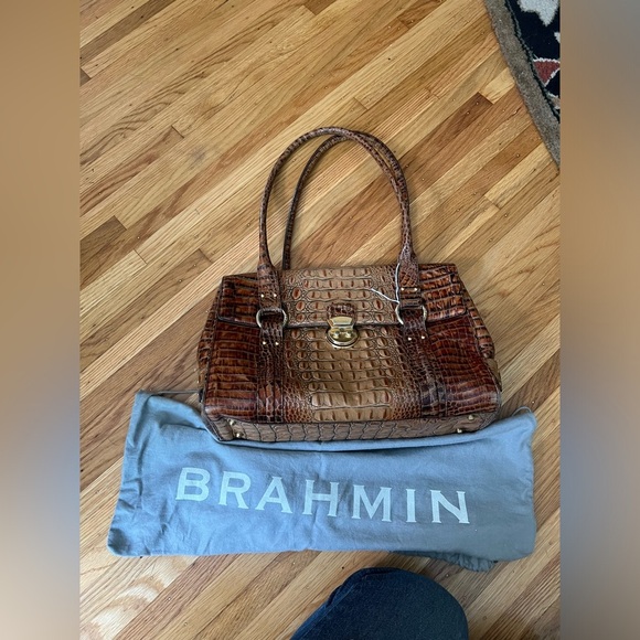 Brahmin Vintage Montfleur Satchel Handbag in Brown Croc Embossed Leather - Picture 3 of 14